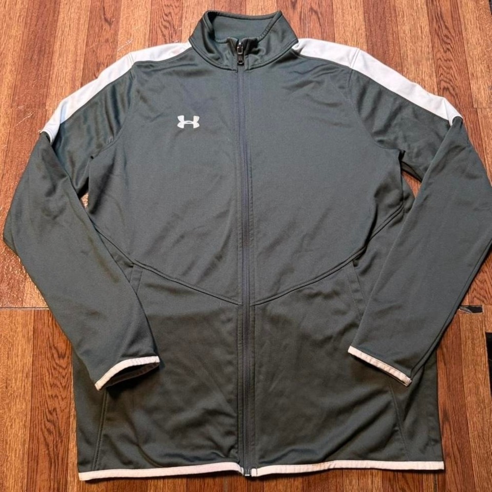 Under Armour Grey Striped Retro Tech Sportswear Track Jacket Small